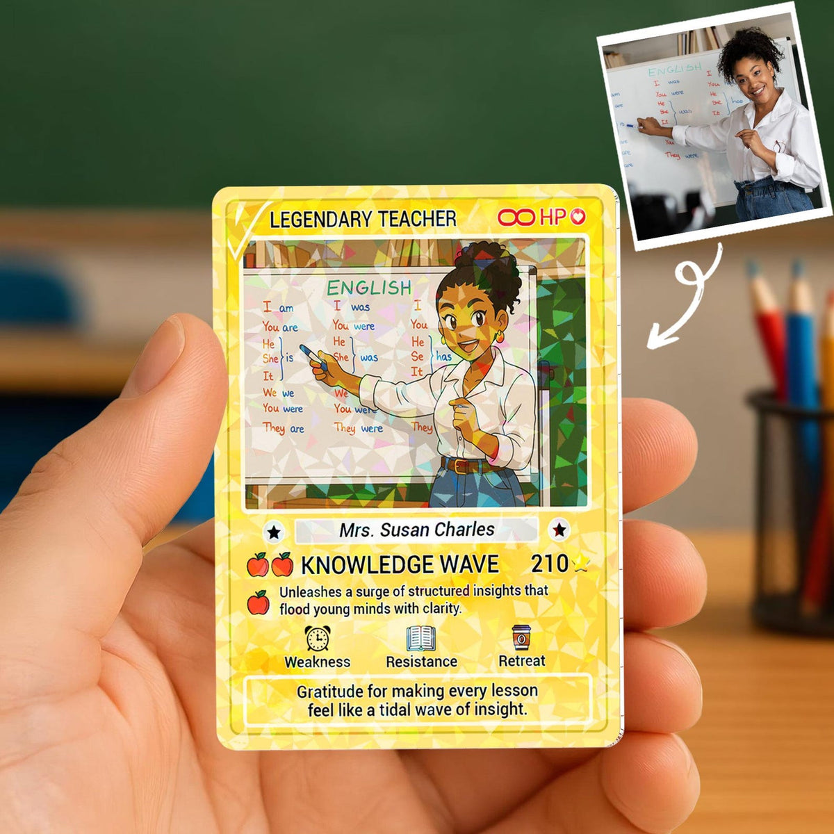 Custom Teacher Appreciation Card from Photo, Personalized Poke Style Card for Educator Gift, End of Year Present for Legend
