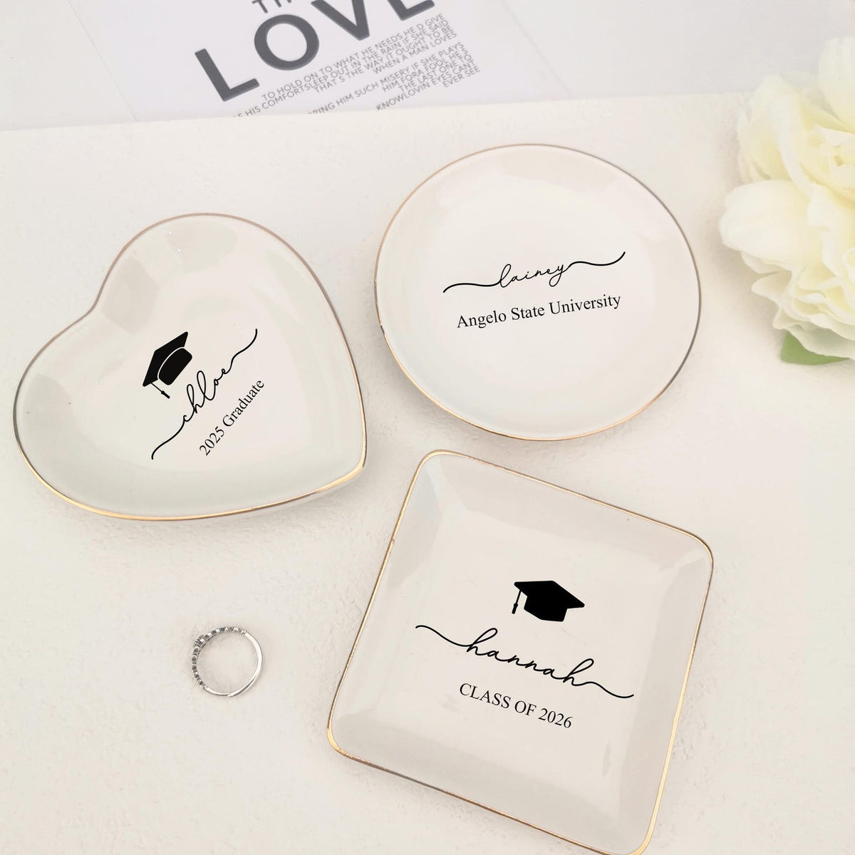 Personalized Name Graduation Jewelry Dish, Graduation Gift,2026 Class of College Graduation Gift, PHD Graduation Present, Custom Gift for Her