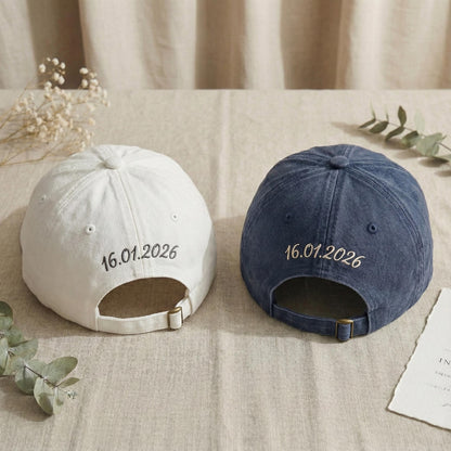 Custom Hubby Wifey Embroidered Washed Baseball Cap, Custom Date Wedding Gift Hat, Bachelorette Party Dad Hat, Engagement Gift, Bride Hat