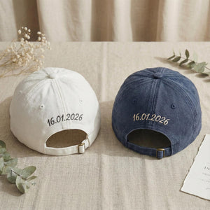 Custom Hubby Wifey Embroidered Washed Baseball Cap, Custom Date Wedding Gift Hat, Bachelorette Party Dad Hat, Engagement Gift, Bride Hat
