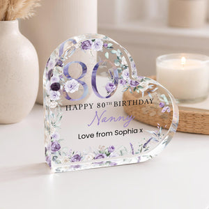 Personalised Happy 80th Birthday Gift Plaque, Birthday Gift For Nan Grandma Mum, 80th Birthday Gifts, Purple Floral 80th Gift, Gifts for Her