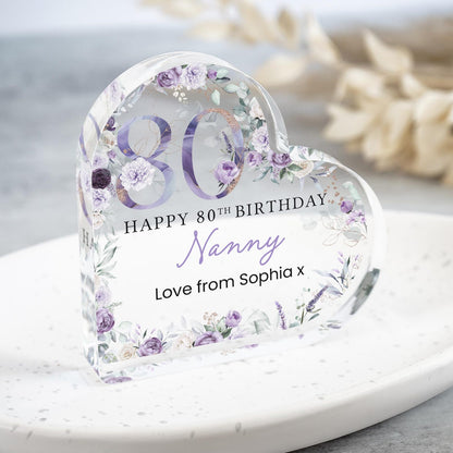 Personalised Happy 80th Birthday Gift Plaque, Birthday Gift For Nan Grandma Mum, 80th Birthday Gifts, Purple Floral 80th Gift, Gifts for Her