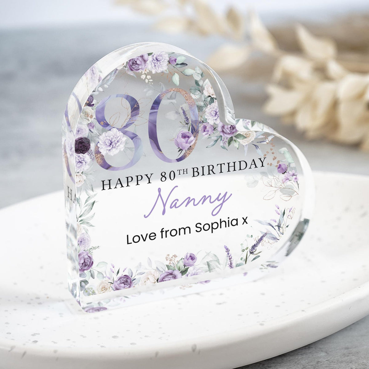 Personalised Happy 80th Birthday Gift Plaque, Birthday Gift For Nan Grandma Mum, 80th Birthday Gifts, Purple Floral 80th Gift, Gifts for Her