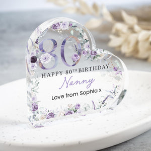 Personalised Happy 80th Birthday Gift Plaque, Birthday Gift For Nan Grandma Mum, 80th Birthday Gifts, Purple Floral 80th Gift, Gifts for Her