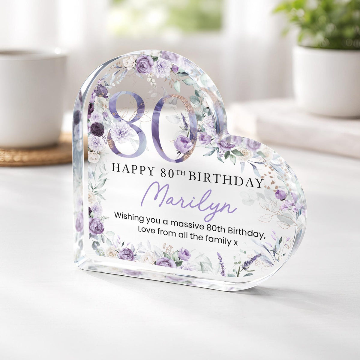 Personalised Happy 80th Birthday Gift Plaque, Birthday Gift For Nan Grandma Mum, 80th Birthday Gifts, Purple Floral 80th Gift, Gifts for Her