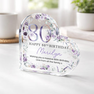Personalised Happy 80th Birthday Gift Plaque, Birthday Gift For Nan Grandma Mum, 80th Birthday Gifts, Purple Floral 80th Gift, Gifts for Her