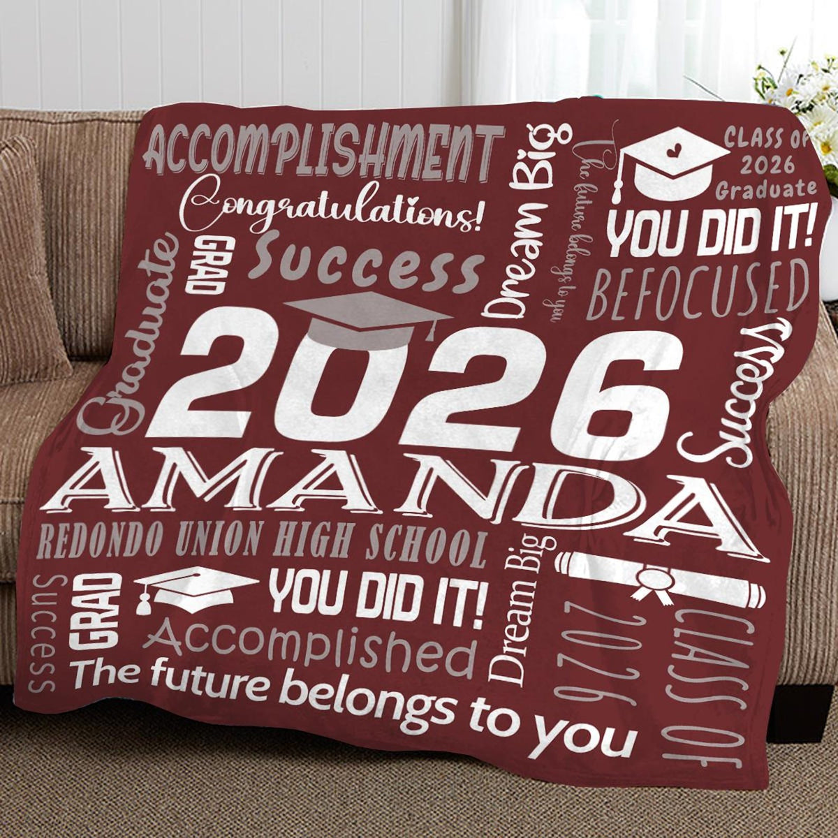 2026 Graduation Blanket,Personalized Graduation Blanket,Senior Graduation Gift,Custom Text Graduation Blanket Gift for Her,Him,Class of 2026