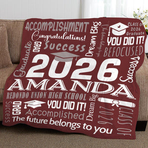 2026 Graduation Blanket,Personalized Graduation Blanket,Senior Graduation Gift,Custom Text Graduation Blanket Gift for Her,Him,Class of 2026
