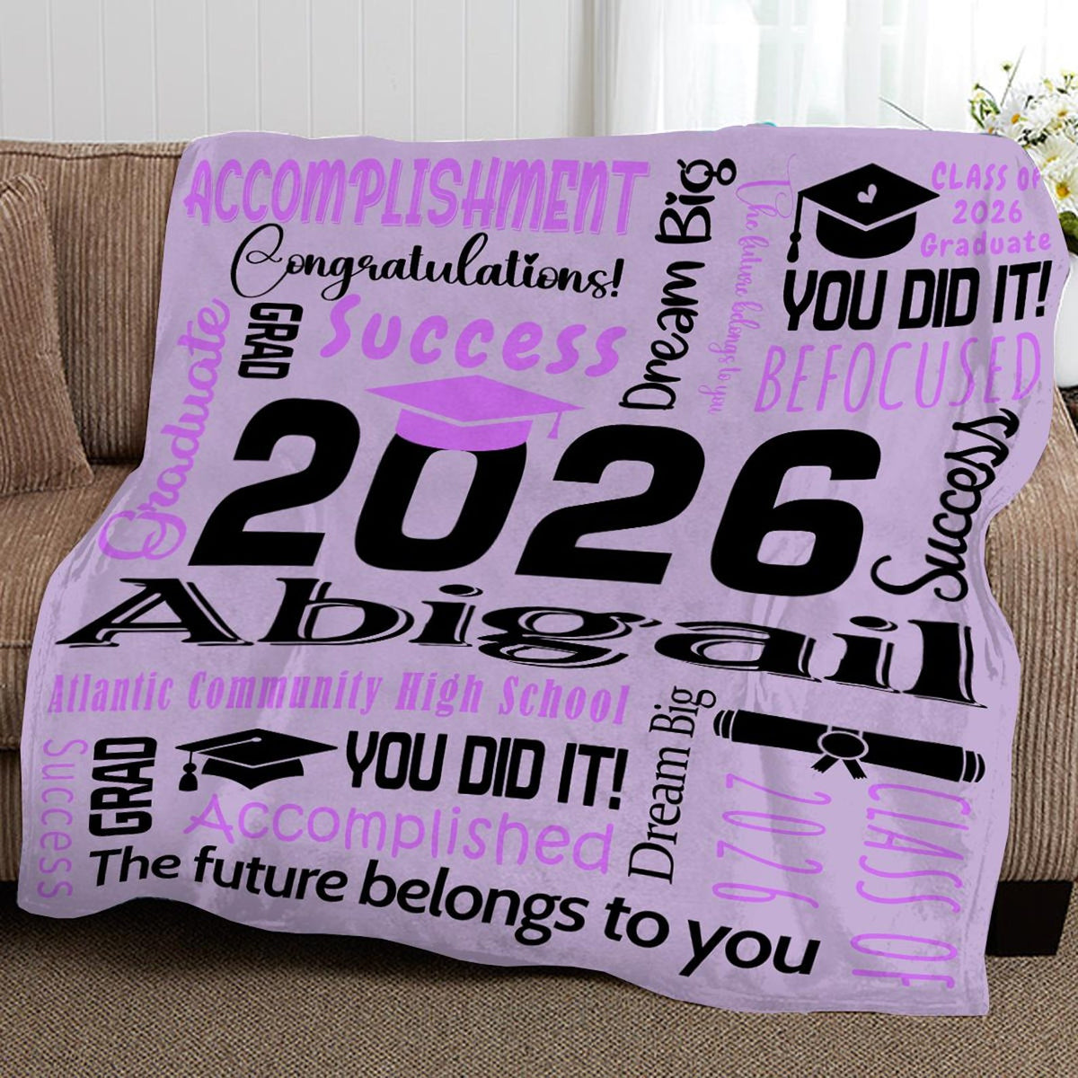 2026 Graduation Blanket,Personalized Graduation Blanket,Senior Graduation Gift,Custom Text Graduation Blanket Gift for Her,Him,Class of 2026