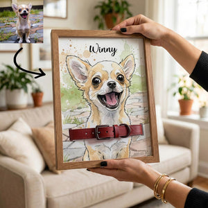 Custom Watercolor Pet Collar Sign| Loss of Dog, Cat Gift| Pet Collar Holder Using Pet Photo| Dog Memorial Wood Frame With Collar Holder