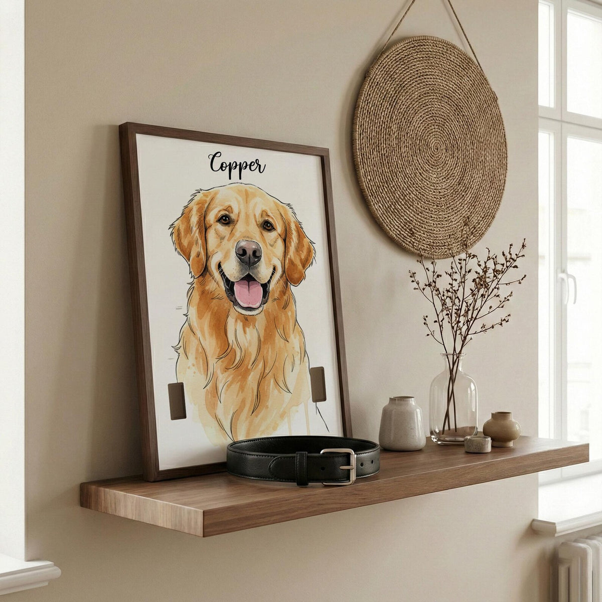 Custom Watercolor Pet Collar Sign| Loss of Dog, Cat Gift| Pet Collar Holder Using Pet Photo| Dog Memorial Wood Frame With Collar Holder