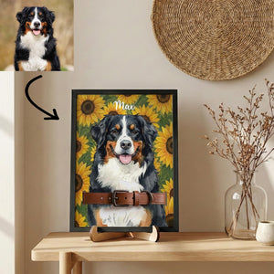 Custom Watercolor Pet Collar Sign| Loss of Dog, Cat Gift| Pet Collar Holder Using Pet Photo| Dog Memorial Wood Frame With Collar Holder