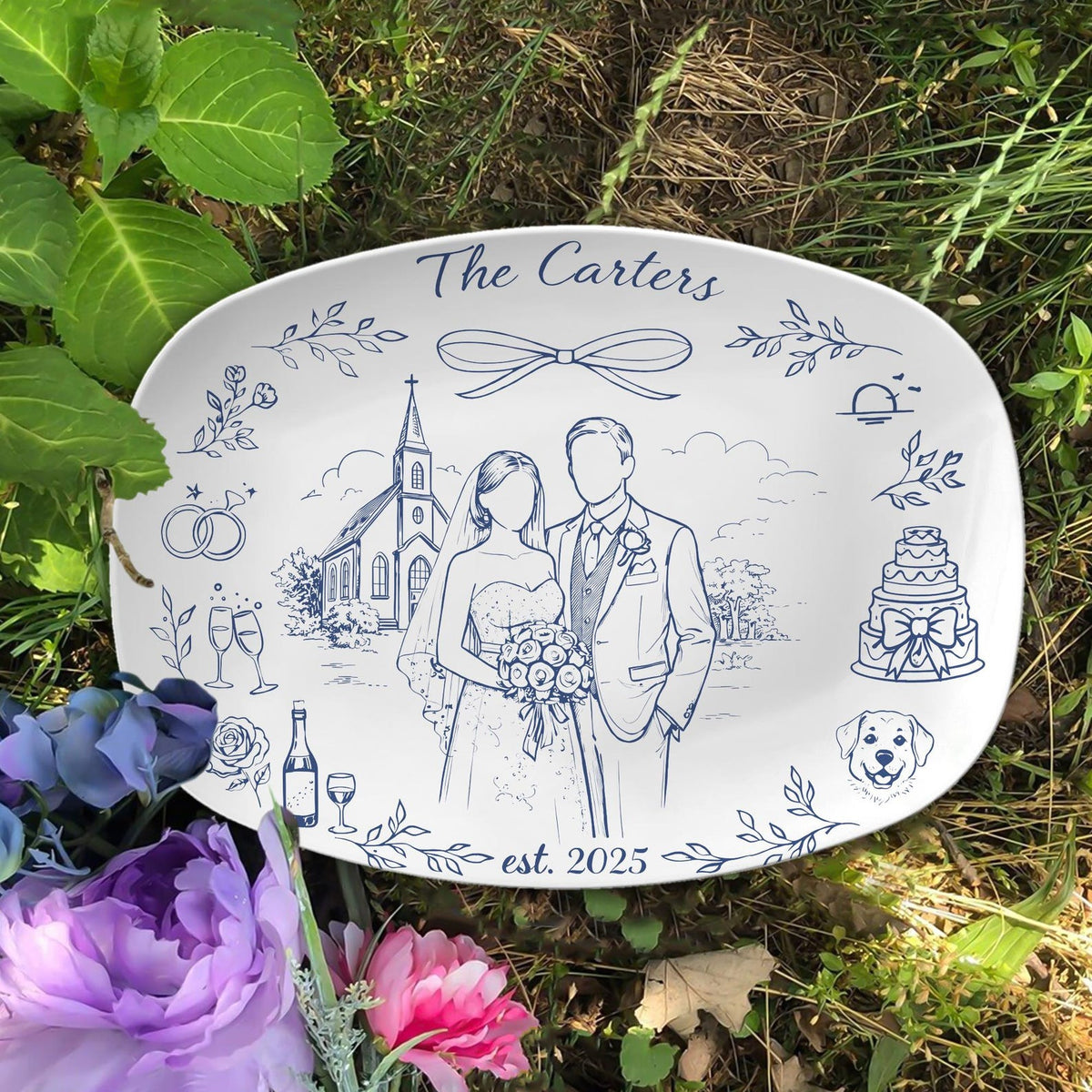Personalized Wedding Platter: Custom Couple Engagement Keepsake, Bridal Gift - DECOR only