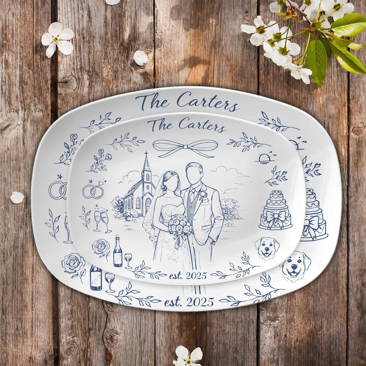 Personalized Wedding Platter: Custom Couple Engagement Keepsake, Bridal Gift - DECOR only