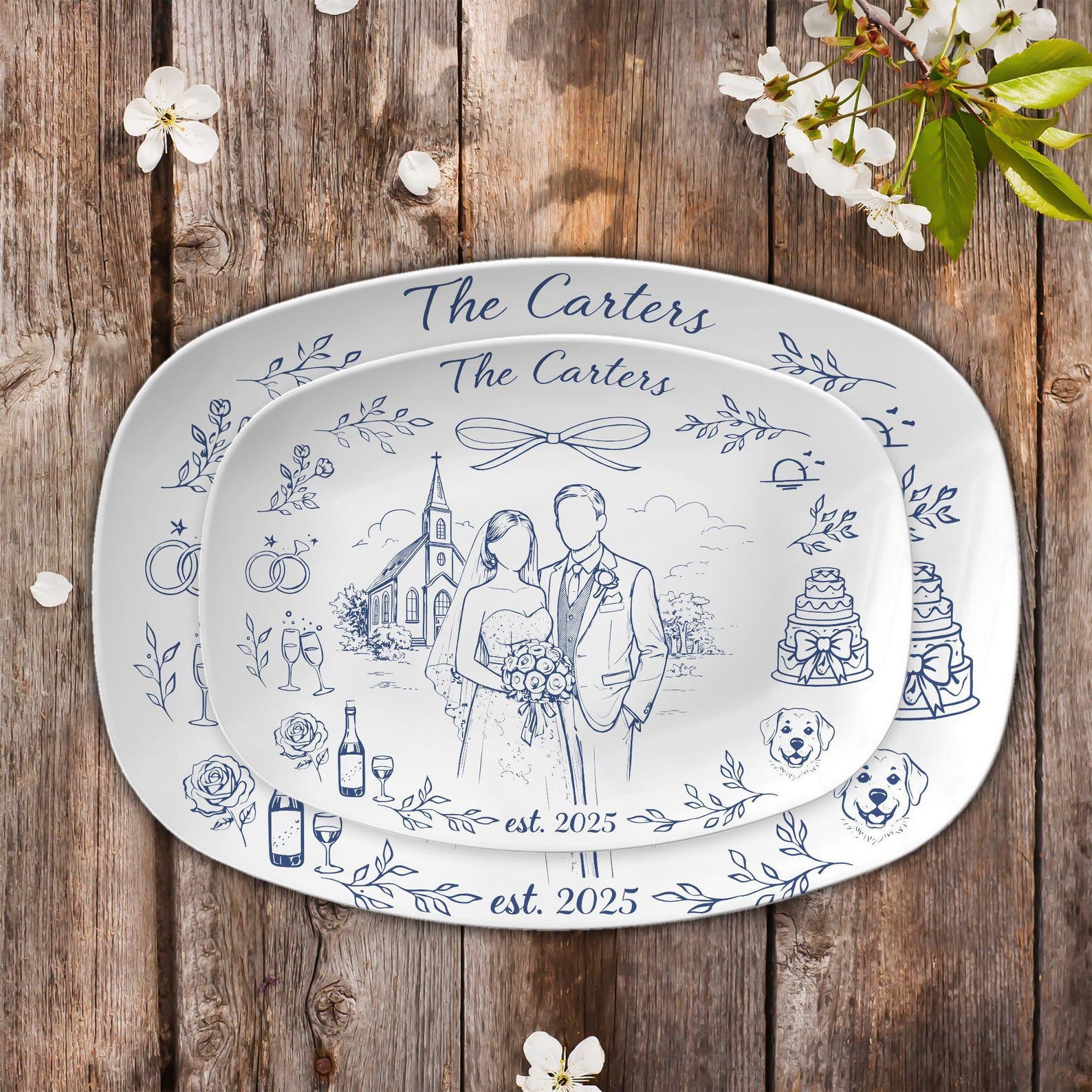 Personalized Wedding Platter: Custom Couple Engagement Keepsake, Bridal Gift - DECOR only