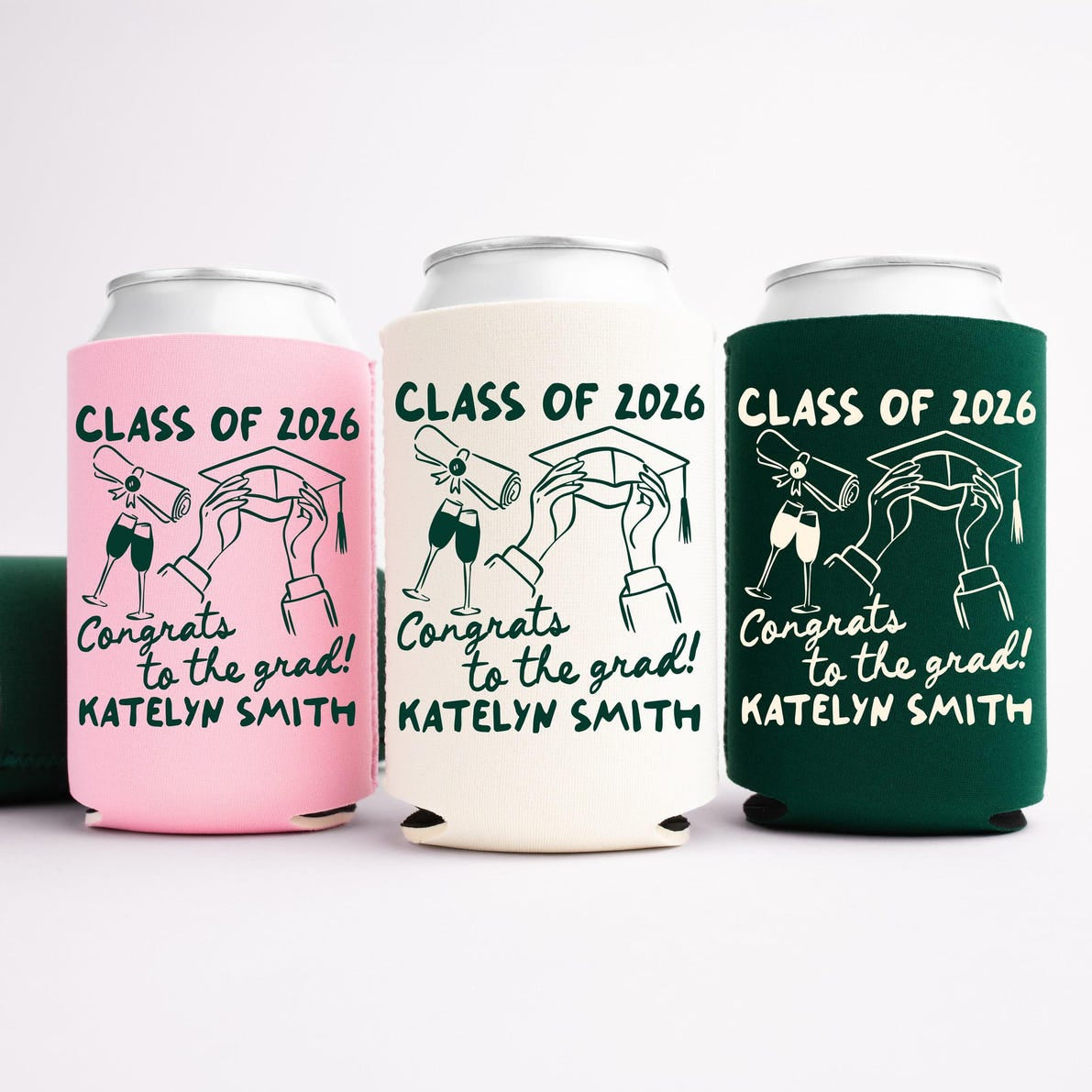 Congrats To The Grad Graduation Can Cooler - Custom College Graduation Party Favors - Personalized Cozies in Regular and Slim Size