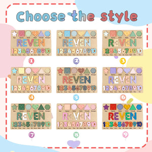 Personalized Wooden Name Puzzle - Custom Baby Gift with Shapes & Numbers 1-10, Customized Back Engraving, Baby Shower, 1st Birthday Gift