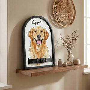 Custom Watercolor Pet Collar Sign| Loss of Dog, Cat Gift| Pet Collar Holder Using Pet Photo| Dog Memorial Wood Frame With Collar Holder