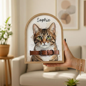 Custom Watercolor Pet Collar Sign| Loss of Dog, Cat Gift| Pet Collar Holder Using Pet Photo| Dog Memorial Wood Frame With Collar Holder