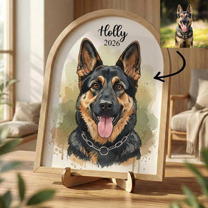 Custom Watercolor Pet Collar Sign| Loss of Dog, Cat Gift| Pet Collar Holder Using Pet Photo| Dog Memorial Wood Frame With Collar Holder