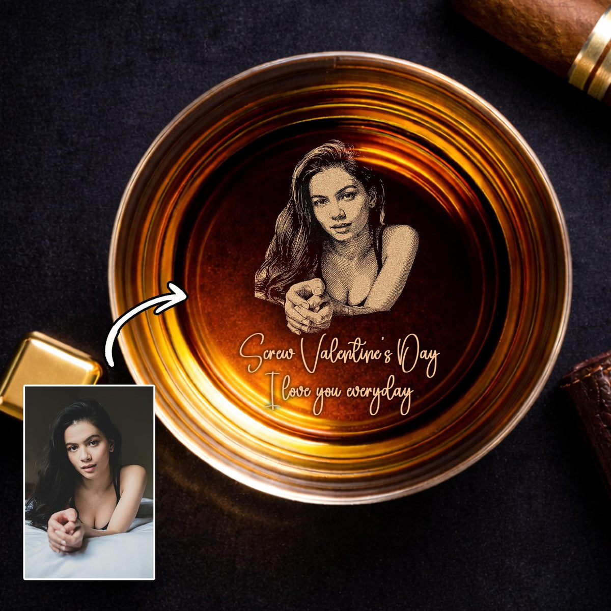 Whiskey Glass With Spicy Photo For Husband Boyfriend, Personalized Whiskey Glass With Photo, Custom Couple Anniversary Gift, Gift for Him