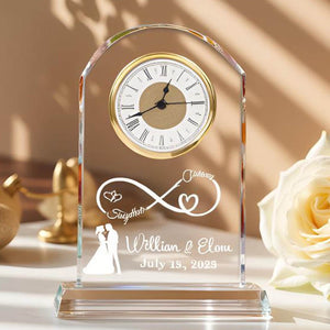 Personalized Wedding Crystal Clock Gift for Couples, Custom Engraved Names & Date, Romantic Anniversary Keepsake for Wife, Husband, Parents