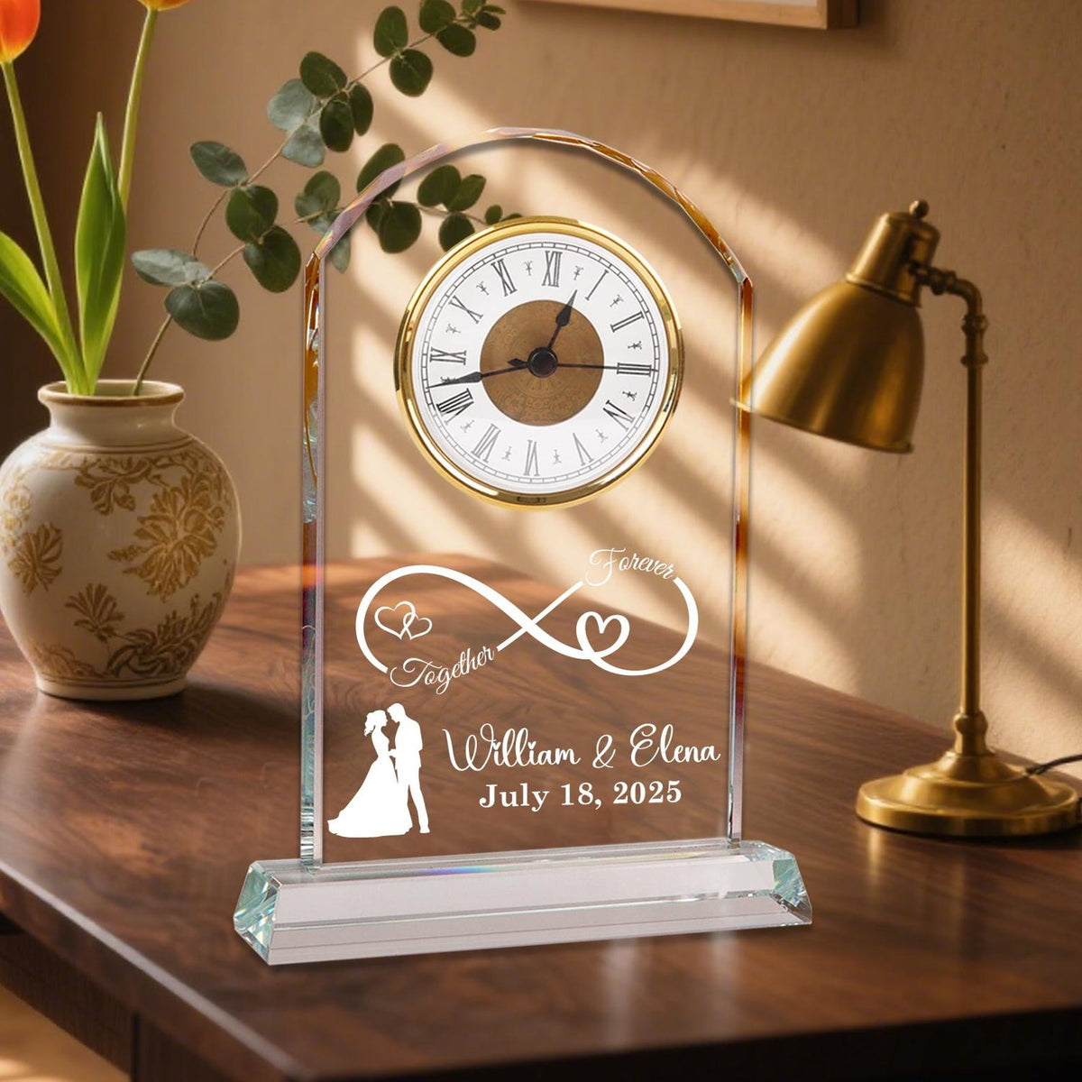 Personalized Wedding Crystal Clock Gift for Couples, Custom Engraved Names & Date, Romantic Anniversary Keepsake for Wife, Husband, Parents