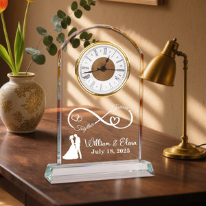 Personalized Wedding Crystal Clock Gift for Couples, Custom Engraved Names & Date, Romantic Anniversary Keepsake for Wife, Husband, Parents