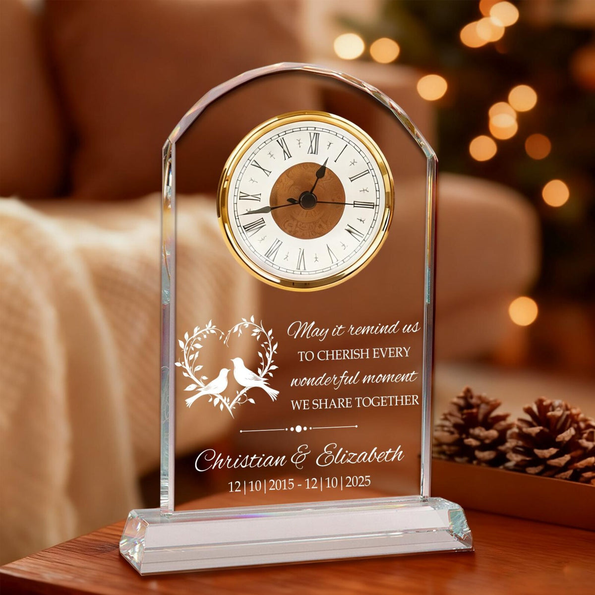 Personalized Wedding Crystal Clock Gift for Couples, Custom Engraved Names & Date, Romantic Anniversary Keepsake for Wife, Husband, Parents