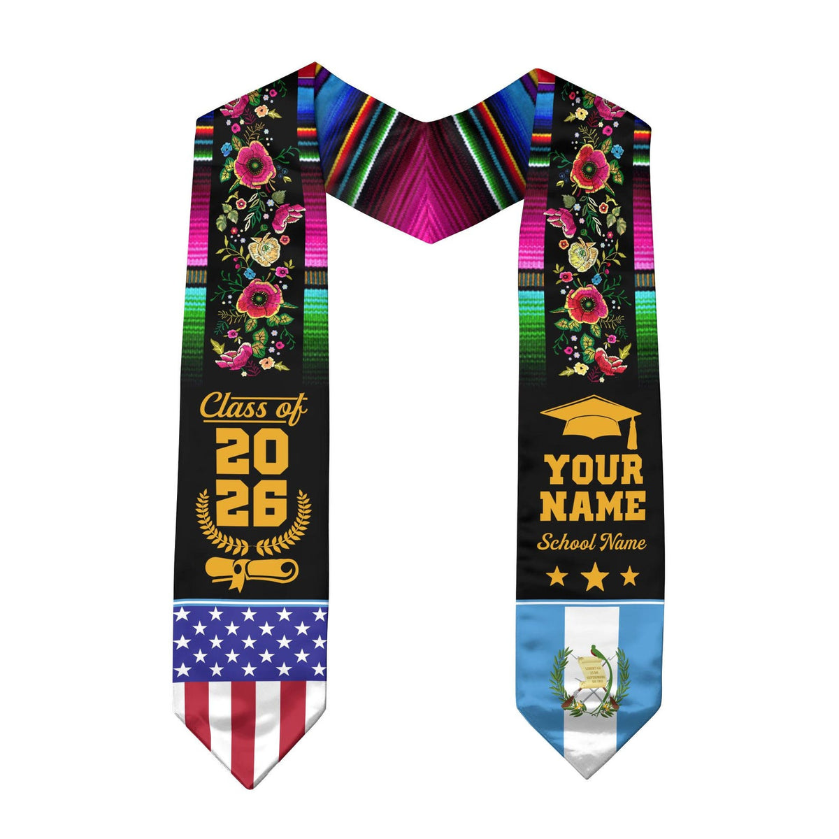Personalized Guatemalan American Flag Graduation Sash 2026, Guatemala Graduation Stole, Guatemalan Graduation 2026, Custom Graduation Stole