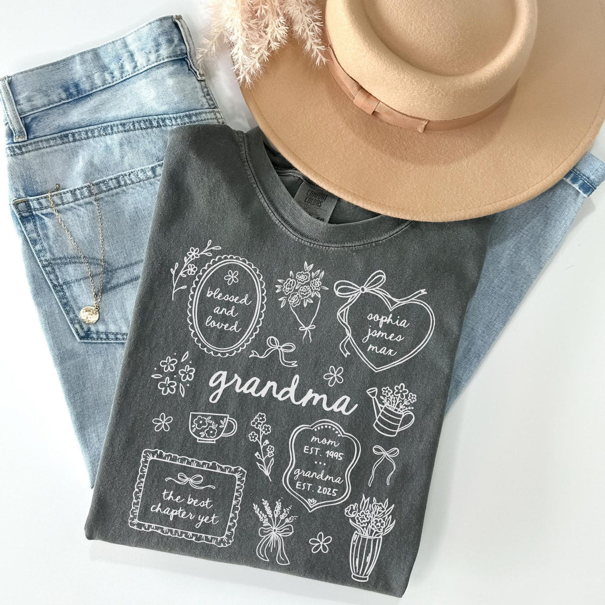 Personalized Grandma Comfort Colors Shirt with Grandkid Names