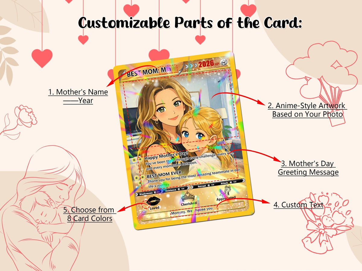 Personalized Mother s Day Poke Card, Custom PKM Photo Cards, Gifts for Gamer Mom, Mother s Day Gift, Custom PKM Trainer Card