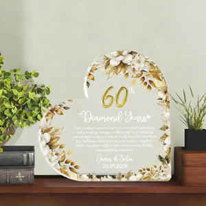 60th Anniversary Gift Personalized Diamond Anniversary Plaque Custom Names Date Keepsake Floral Acrylic Sign, Wedding Vow Renewal, Gift 2026