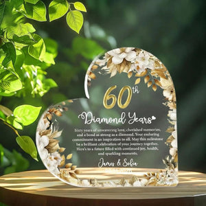 60th Anniversary Gift Personalized Diamond Anniversary Plaque Custom Names Date Keepsake Floral Acrylic Sign, Wedding Vow Renewal, Gift 2026