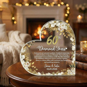 60th Anniversary Gift Personalized Diamond Anniversary Plaque Custom Names Date Keepsake Floral Acrylic Sign, Wedding Vow Renewal, Gift 2026