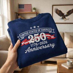 Embroidered 250th Anniversary USA Shirt 1776-2026, Mens USA Sweatshirt, Patriotic 250 Anniversary Crewneck, Women Fourth of July Sweatshirt