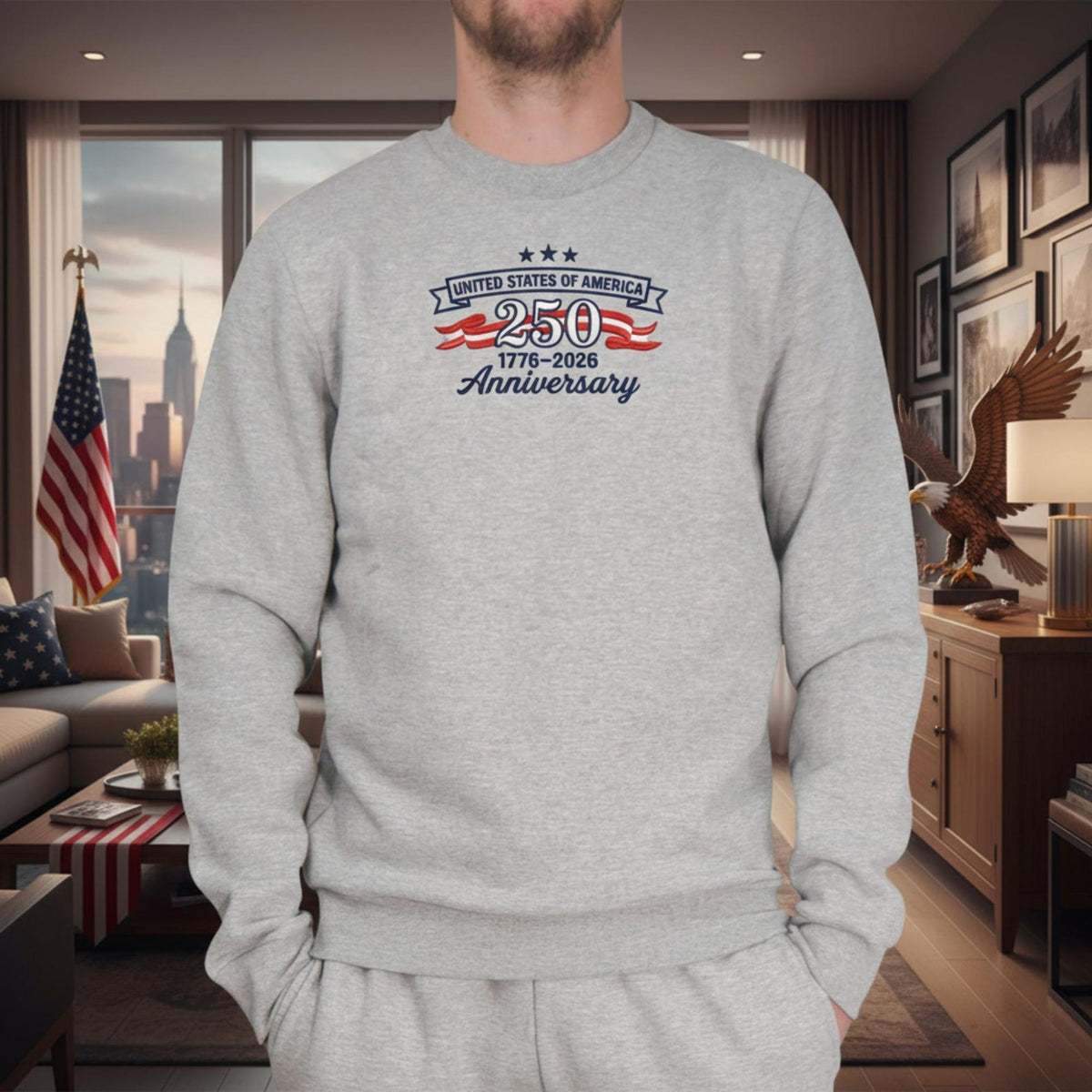 Embroidered 250th Anniversary USA Shirt 1776-2026, Mens USA Sweatshirt, Patriotic 250 Anniversary Crewneck, Women Fourth of July Sweatshirt