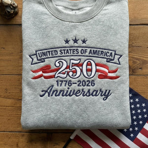 Embroidered 250th Anniversary USA Shirt 1776-2026, Mens USA Sweatshirt, Patriotic 250 Anniversary Crewneck, Women Fourth of July Sweatshirt