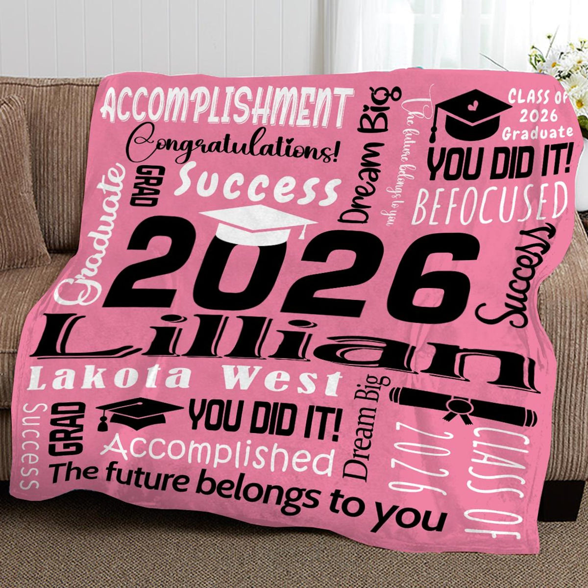 2026 Graduation Blanket,Personalized Graduation Blanket,Senior Graduation Gift,Custom Text Graduation Blanket Gift for Her,Him,Class of 2026