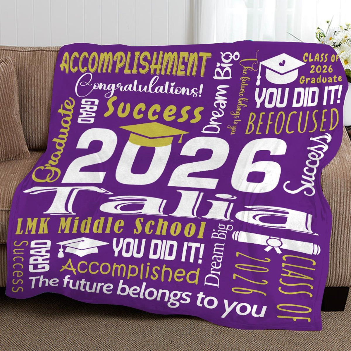 2026 Graduation Blanket,Personalized Graduation Blanket,Senior Graduation Gift,Custom Text Graduation Blanket Gift for Her,Him,Class of 2026