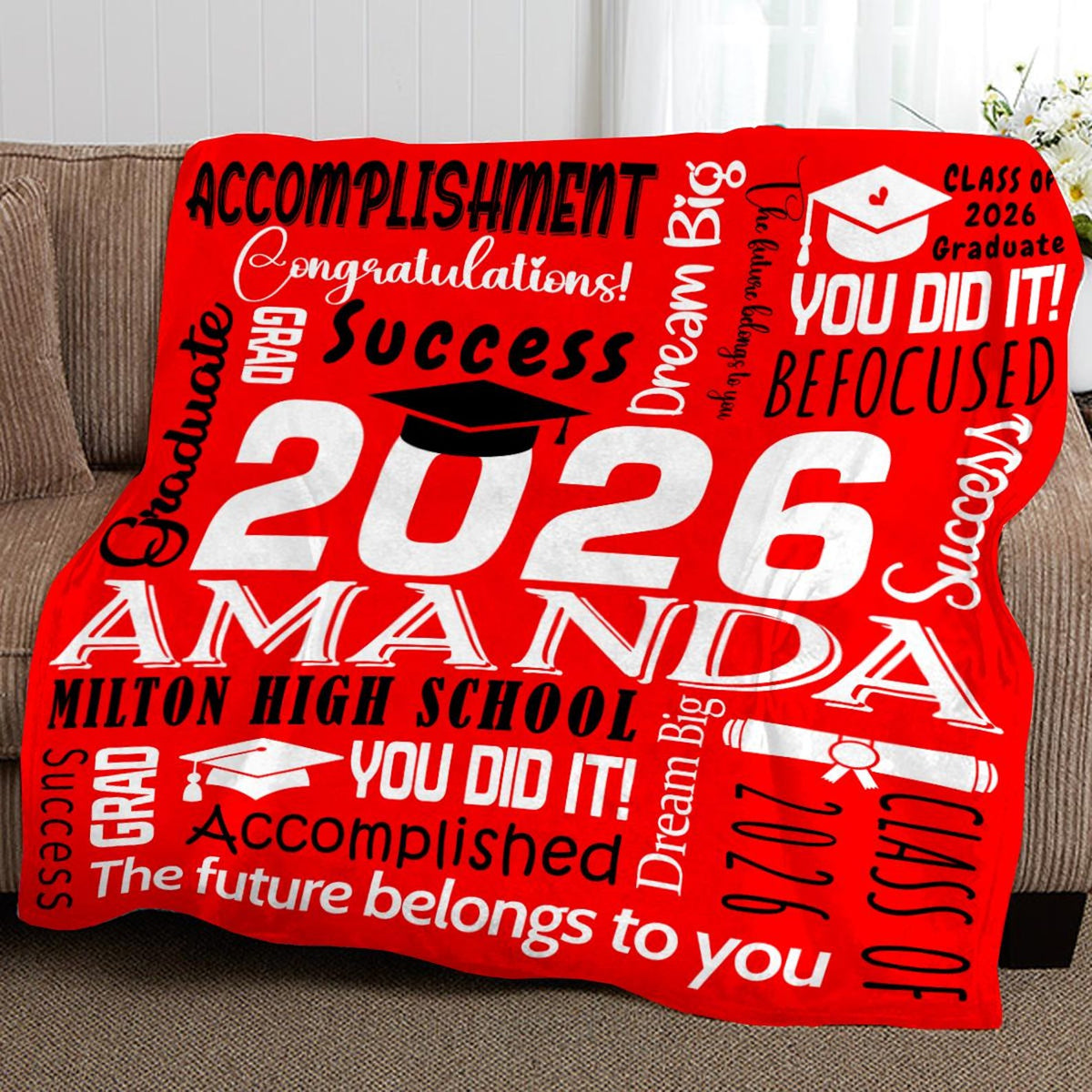 2026 Graduation Blanket,Personalized Graduation Blanket,Senior Graduation Gift,Custom Text Graduation Blanket Gift for Her,Him,Class of 2026