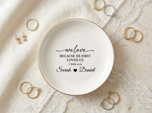 Personalized Engagement Ring Dish, Custom Ceramic Bible Jewelry Tray, Christian Wedding Gift for Couple, Bedroom Decor for Everyday Use