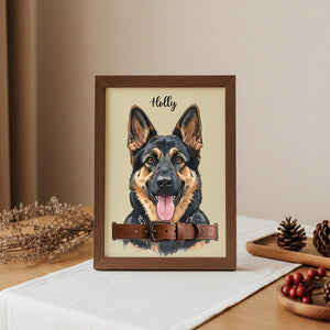 Custom Watercolor Pet Collar Sign| Loss of Dog, Cat Gift| Pet Collar Holder Using Pet Photo| Dog Memorial Wood Frame With Collar Holder