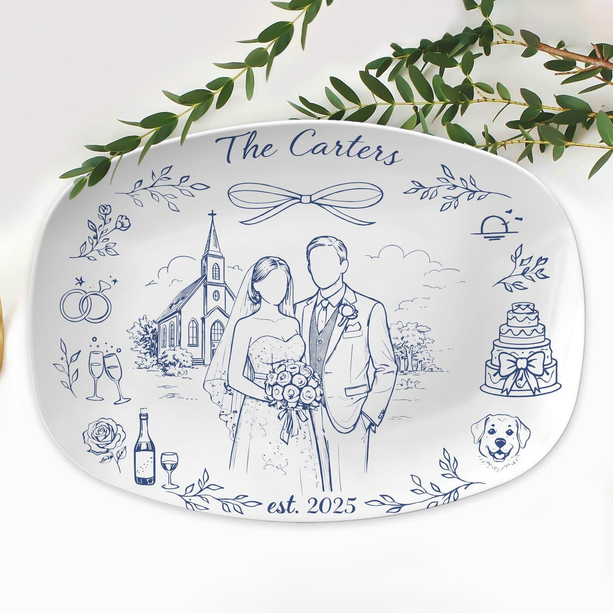 Personalized Wedding Platter: Custom Couple Engagement Keepsake, Bridal Gift - DECOR only