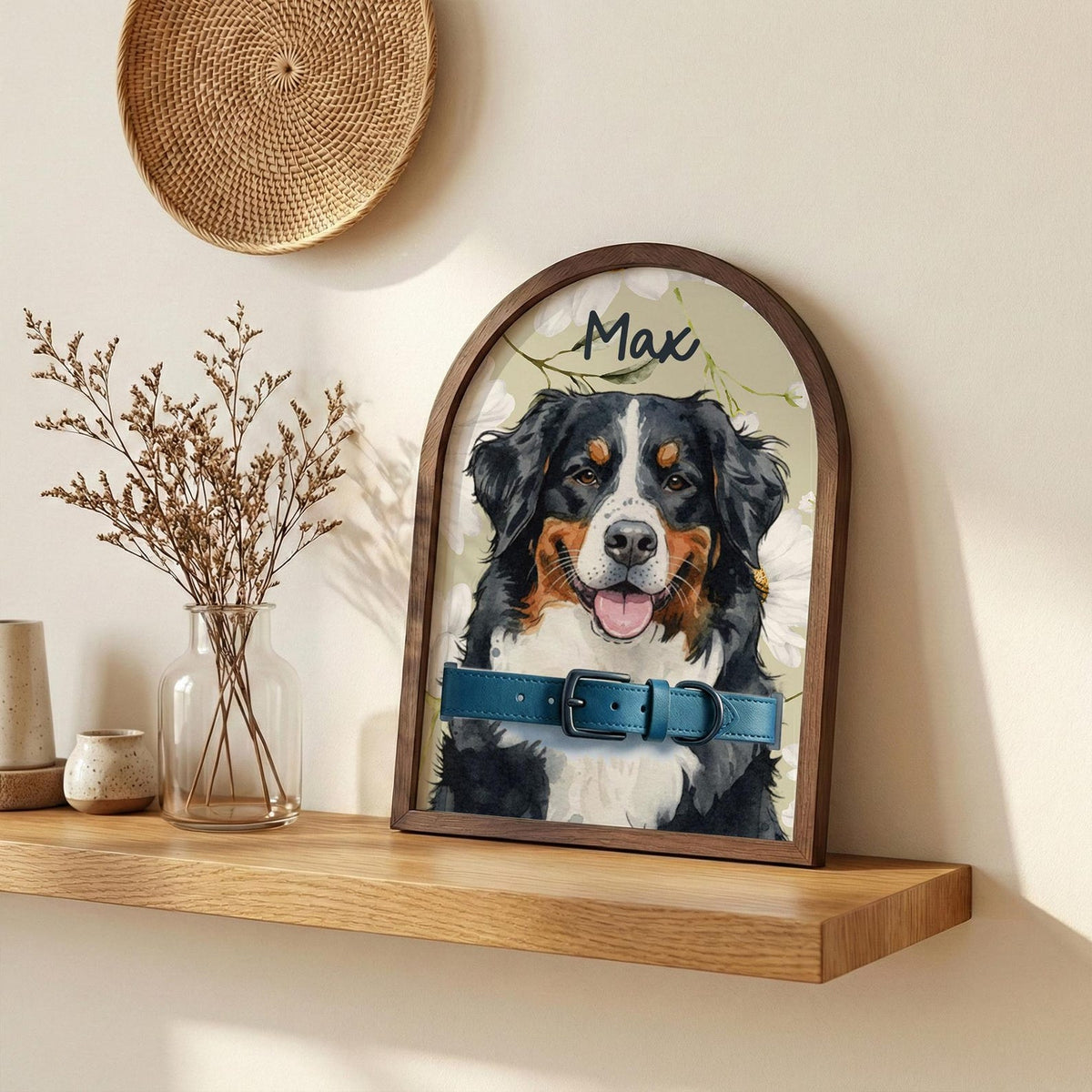 Custom Watercolor Pet Collar Sign| Loss of Dog, Cat Gift| Pet Collar Holder Using Pet Photo| Dog Memorial Wood Frame With Collar Holder