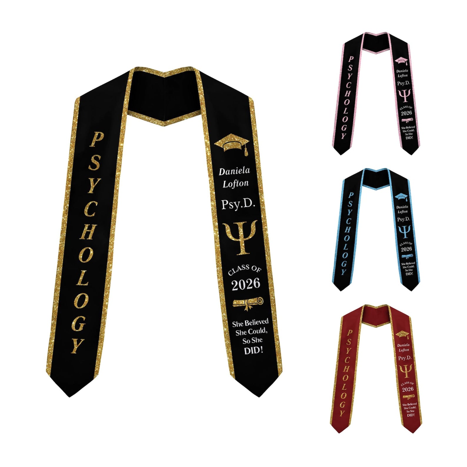 Psychology Graduation Stole for Women Custom PsyD Graduation Sash Class of 2026