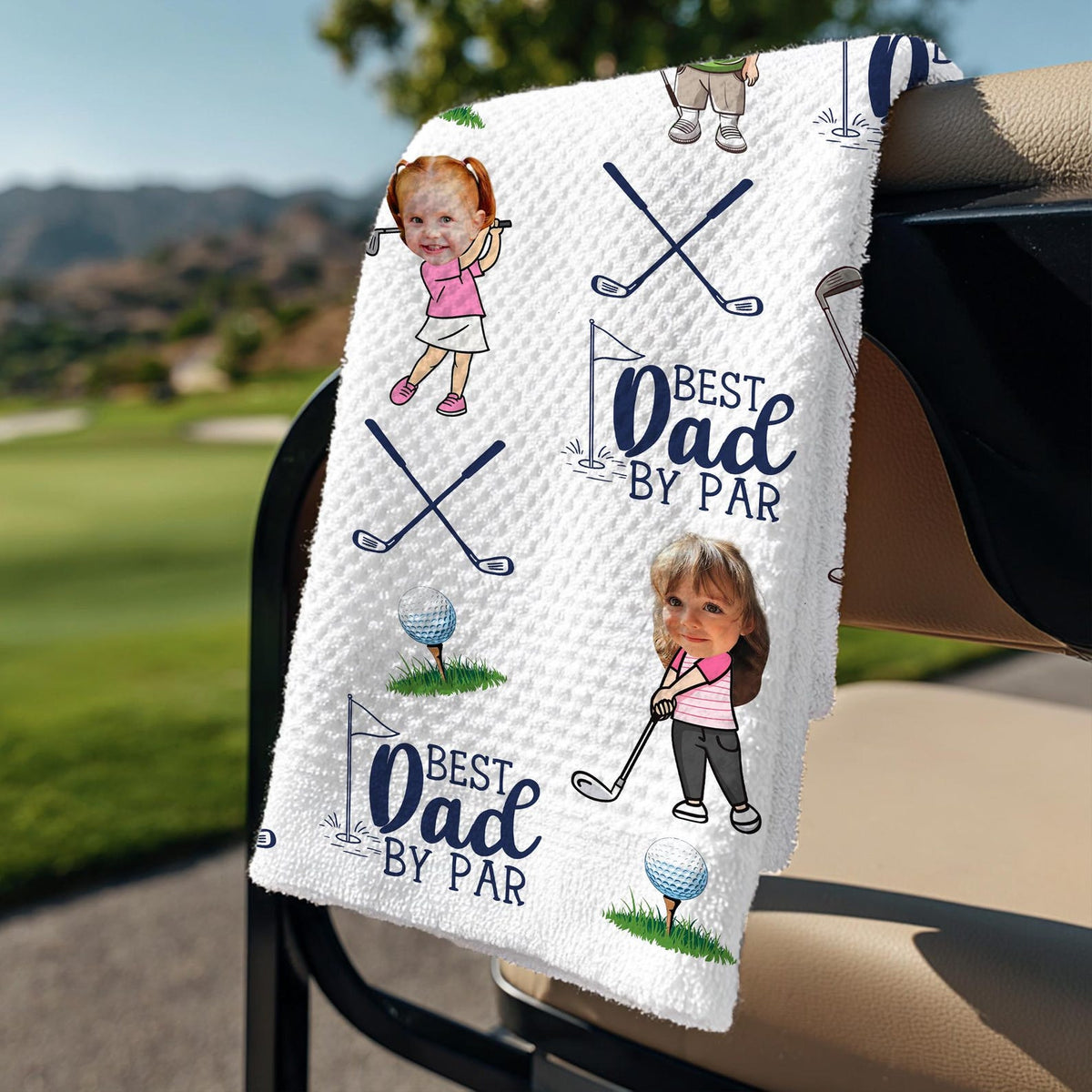 Personalized Kids Photo Golf Towel For Dad, Baby Face Towel, Golf Dad Gift, Best Dad By Par Towel Gift, Fathers Day Gift for Golf Dad