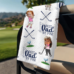 Personalized Kids Photo Golf Towel For Dad, Baby Face Towel, Golf Dad Gift, Best Dad By Par Towel Gift, Fathers Day Gift for Golf Dad