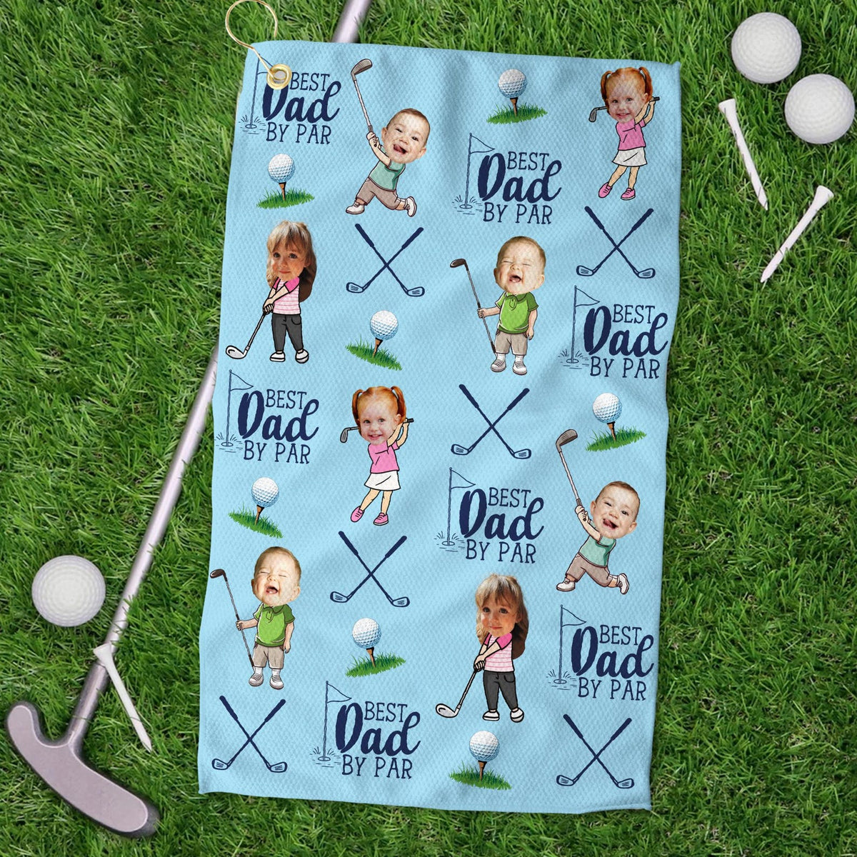Personalized Kids Photo Golf Towel For Dad, Baby Face Towel, Golf Dad Gift, Best Dad By Par Towel Gift, Fathers Day Gift for Golf Dad