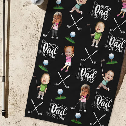Personalized Kids Photo Golf Towel For Dad, Baby Face Towel, Golf Dad Gift, Best Dad By Par Towel Gift, Fathers Day Gift for Golf Dad